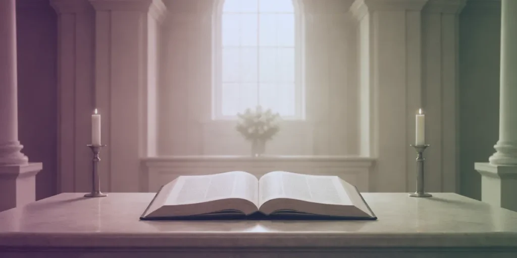 Open Bible on altar with candles