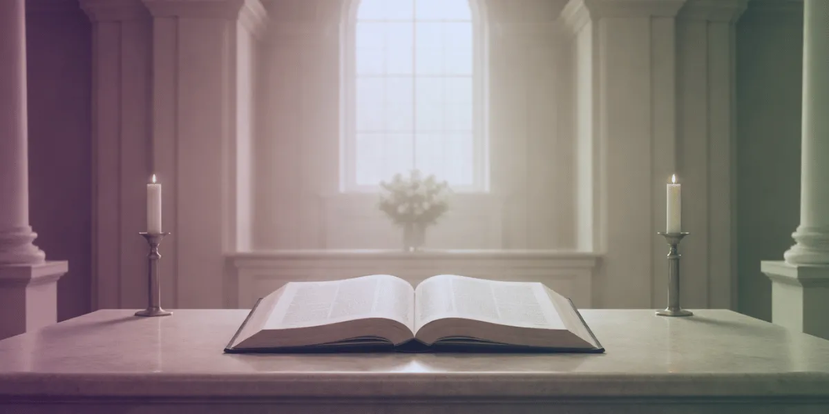 Open Bible on altar with candles