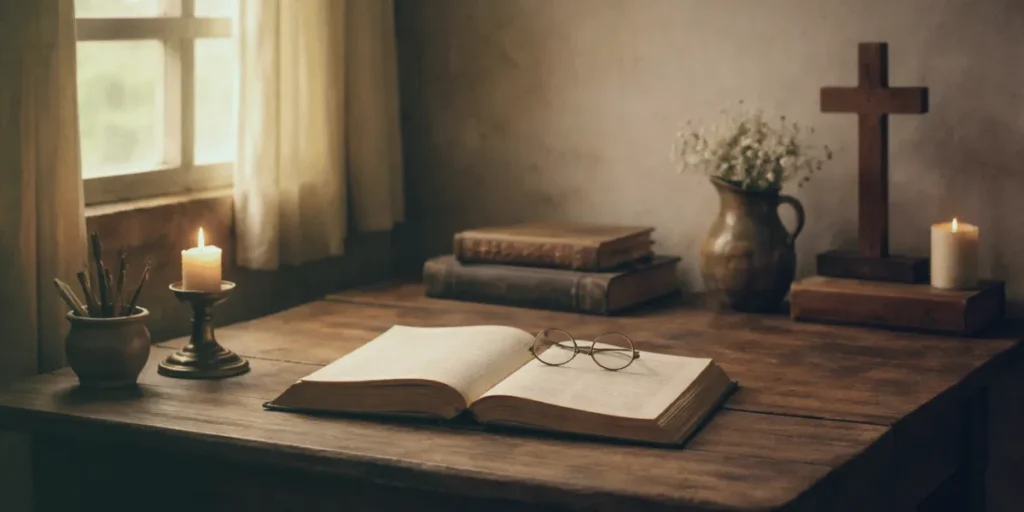 Cozy study with books and candles
