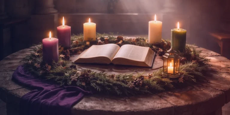 Advent wreath with candles and Bible
