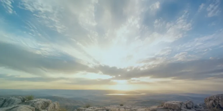Dramatic sky over serene landscape.